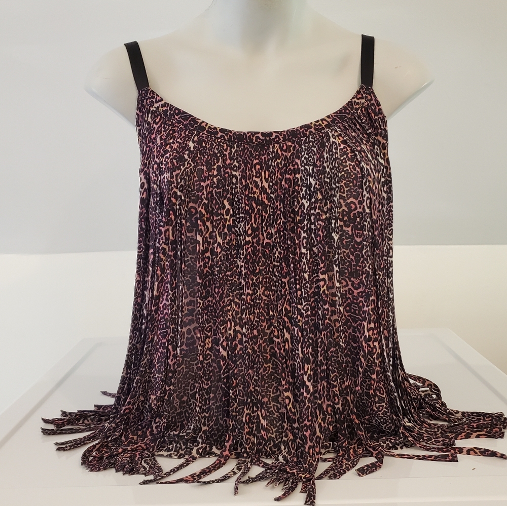 Marciano Cheetah Print 90s Fringe Camisole Top